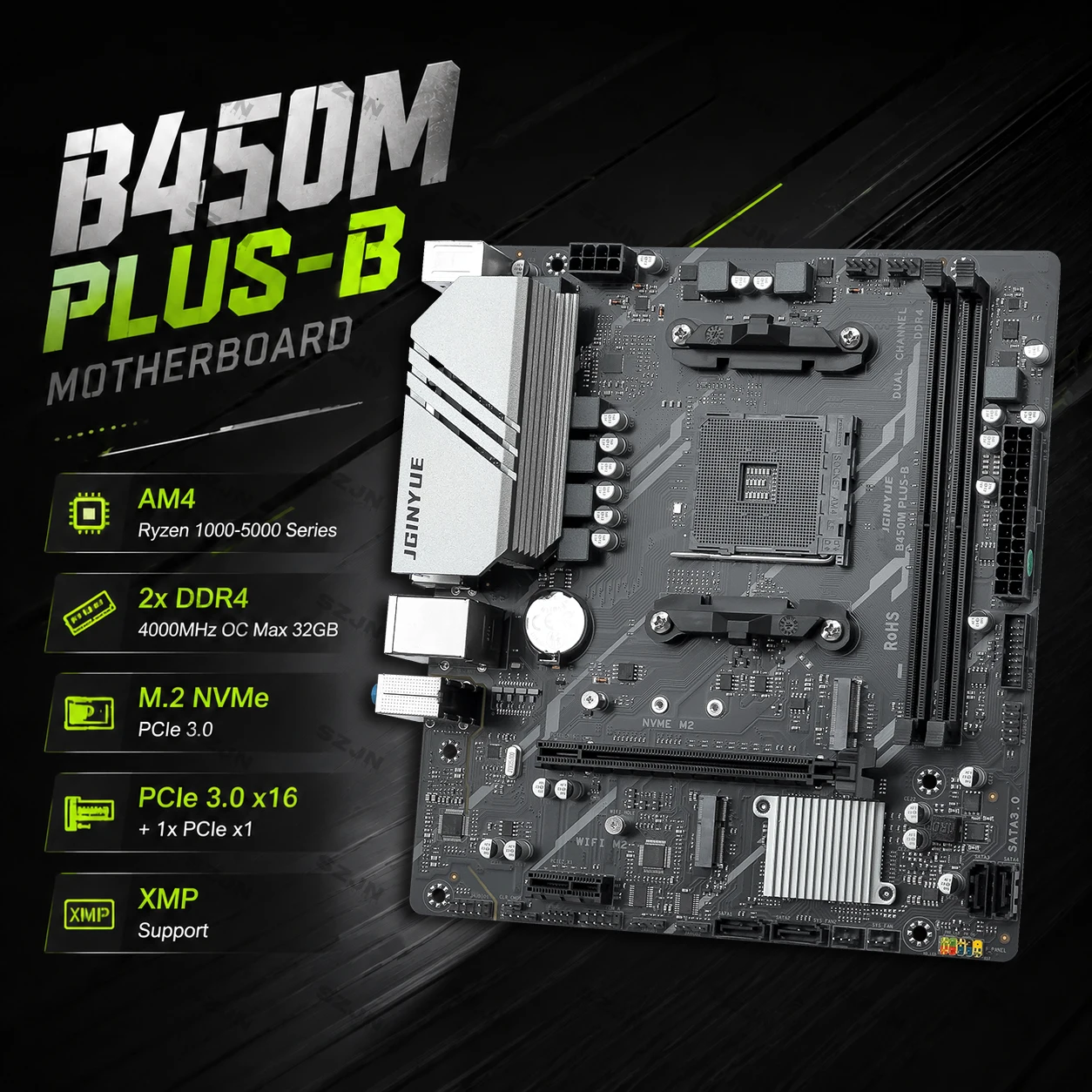 JGINYUE B450M PLUS-B Motherboard Set AM4 Ryzen 5 5600 Ryzen 7 5700X CPU DDR4 16GB 32GB RAM M.2 NVMe 1*PCIEx16 Desktop DIY Kit