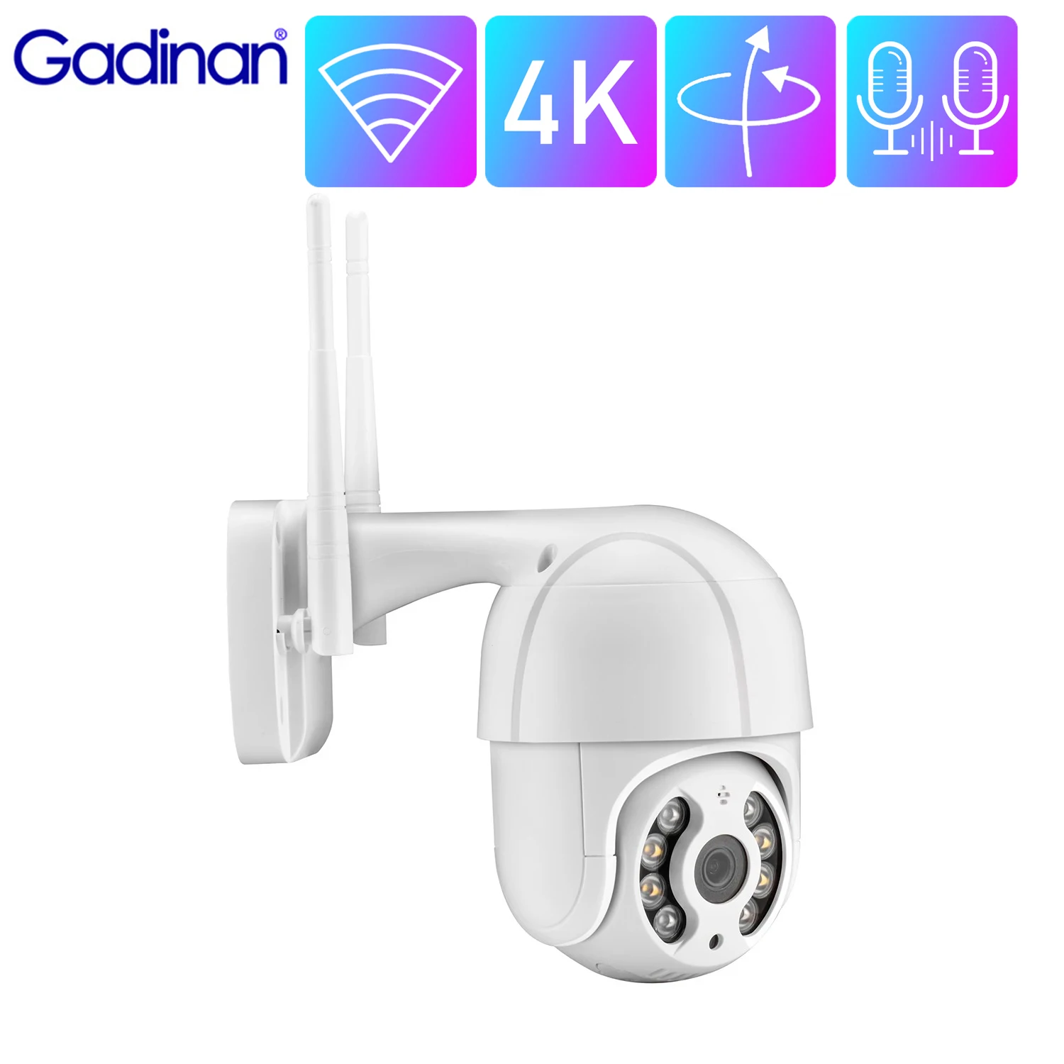 

Gadinan 4K PTZ Wifi IP Camera 8MP Audio Security WiFi Auto Tracking Outdoor AI Human Detection P2P Video Surveillance iCSee App