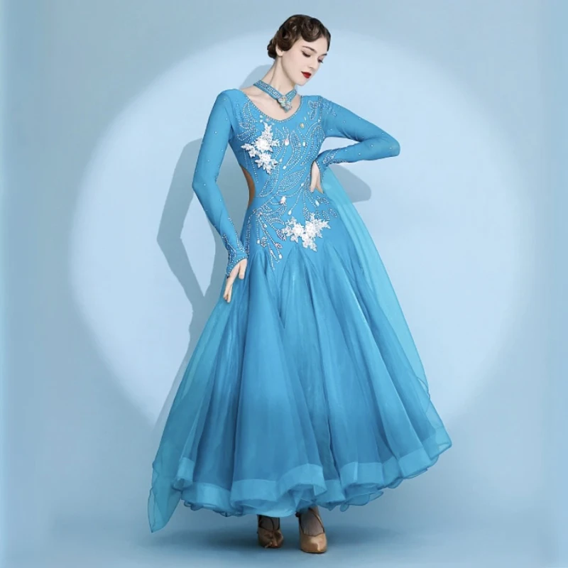 Three-dimensional Flowers Women Standard Ballroom Dance Dress Fringe Waltz Dress Rumba Costumes Modern Dance Costumes Dance Wear