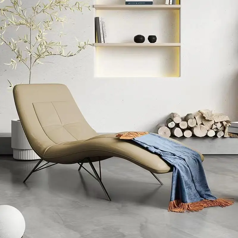 

Minimalist leather sofa chaise longue modern simple balcony lazy single leisure recliner