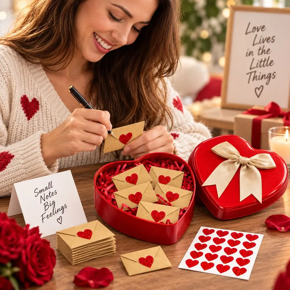 60Pcs Pre-Written Cards Love Letters Envelope Set Heart Stickers Elegant Box Love Notes Kit Blank Mini Cards Romantic Gift Box