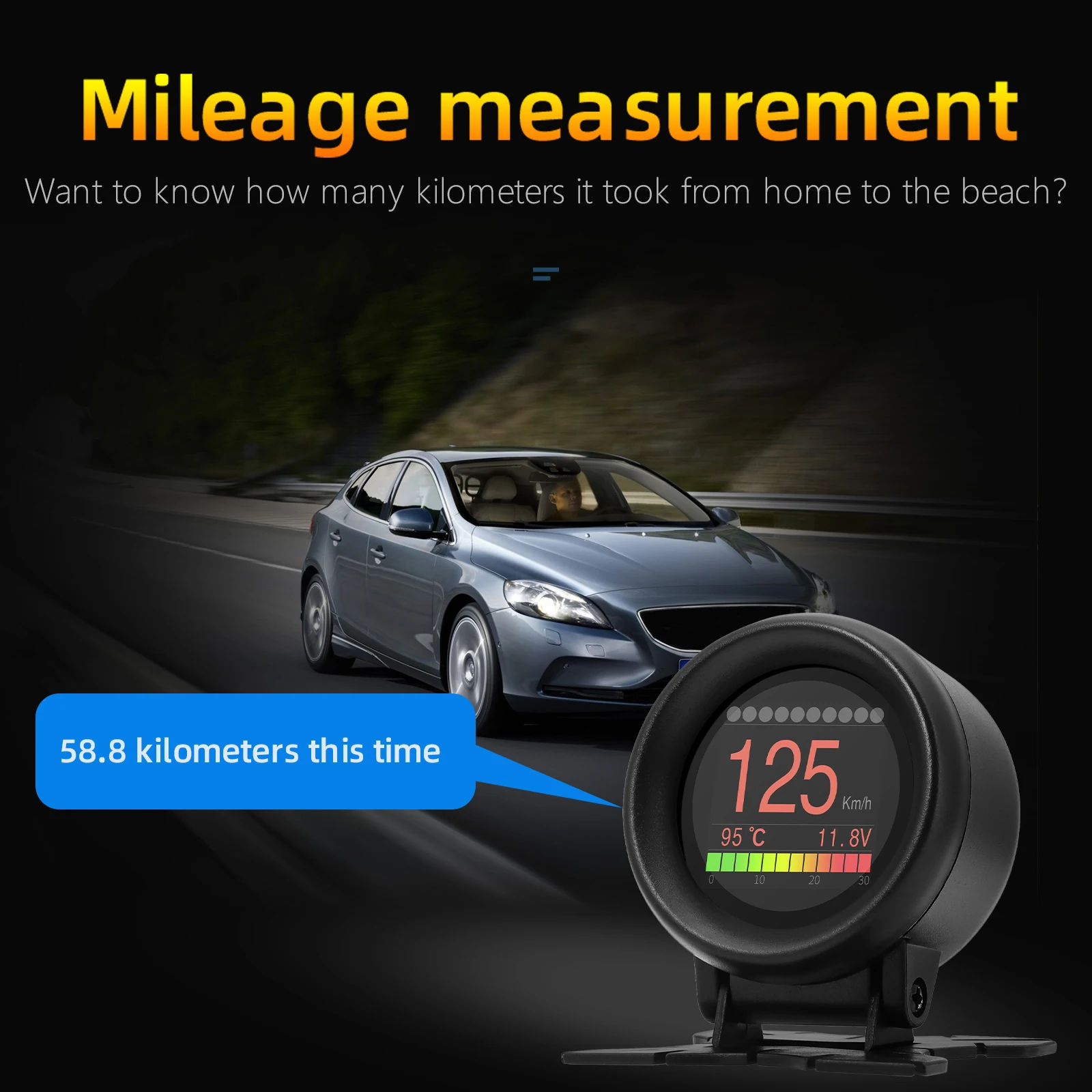 Car OBD Speedometer Head Up Display On-board Computer Digital Meter Mileage Water Temp Oil Pressure Time Distance Speed Gauge