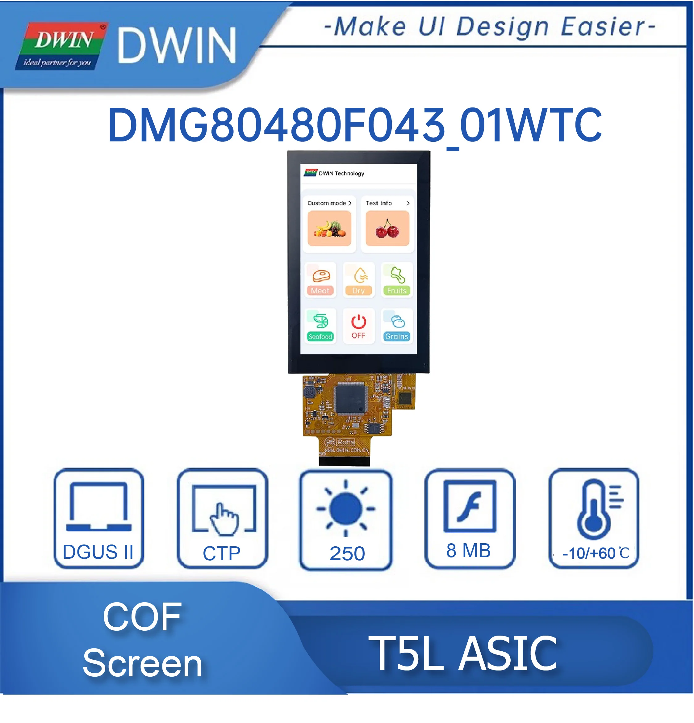 Moduł DWIN 4.3 cala TFT LCD 800*480 HMI Ekran Dotykowy Konstrukcja COF Pojemnościowy Inteligentny Panel Wyświetlacza LCM dla Arduino Nano