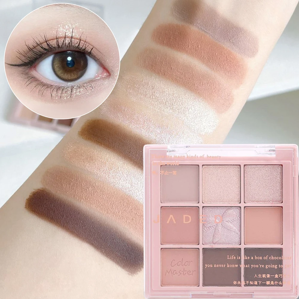 Paleta de sombras de ojos con purpurina, 9 colores, brillo nacarado, resistente al agua, pigmentos de sombra de ojos mate, rubor, maquillaje de ojos coreano