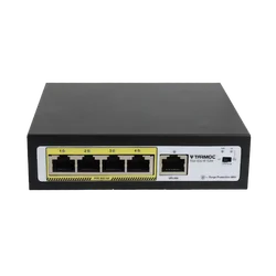 Tarmoc POE Switch 4 Port 10/100Mbps, 1 Port Uplink 10/100Mbps, 802.3af/at, Max total output 52 Watt, 8KV Surge Protection