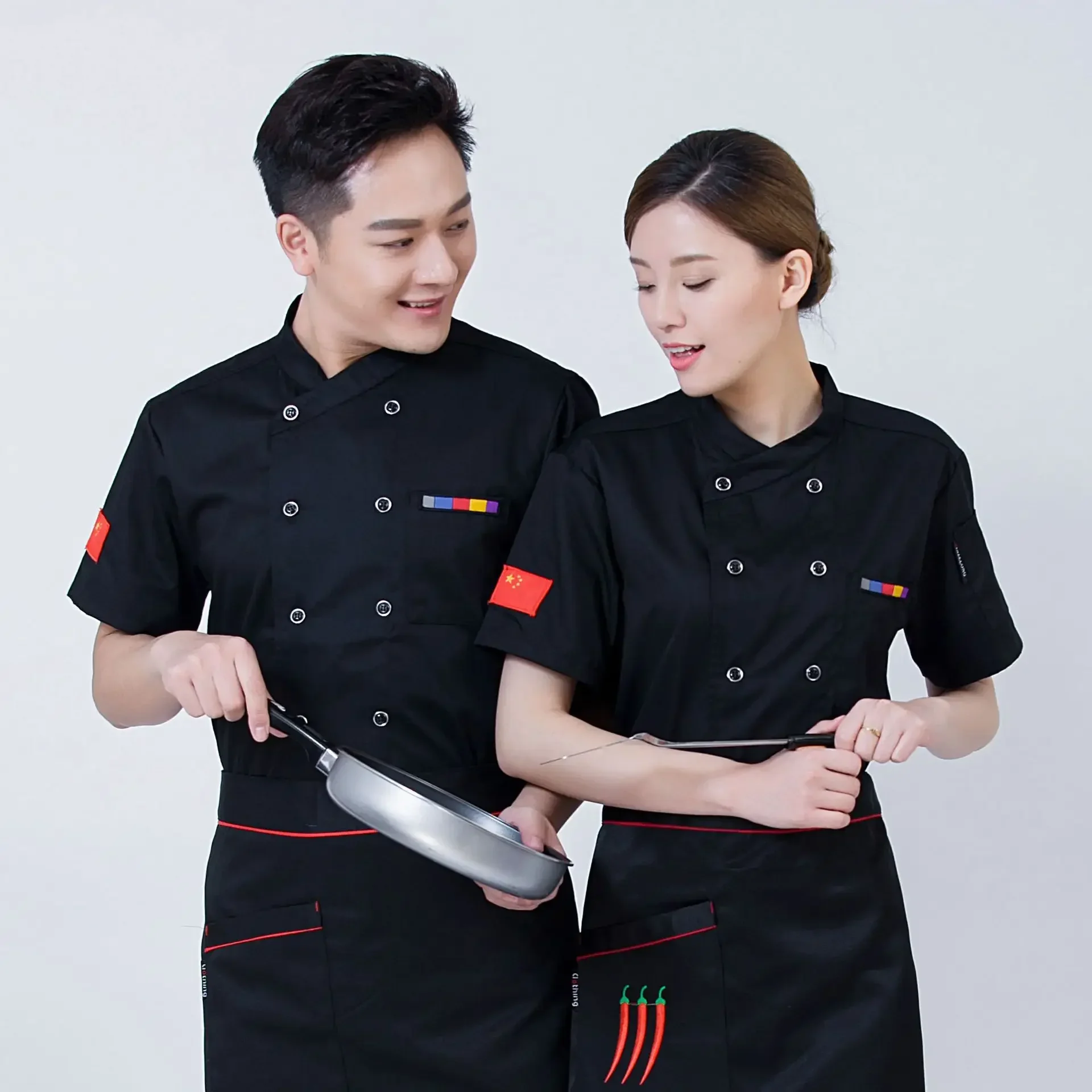 Summer Breathable Cake Room Restaurant Hotel Chef Wear Long Sleeves Autumn and Winter Work Clothes Short Sleeves Summer
