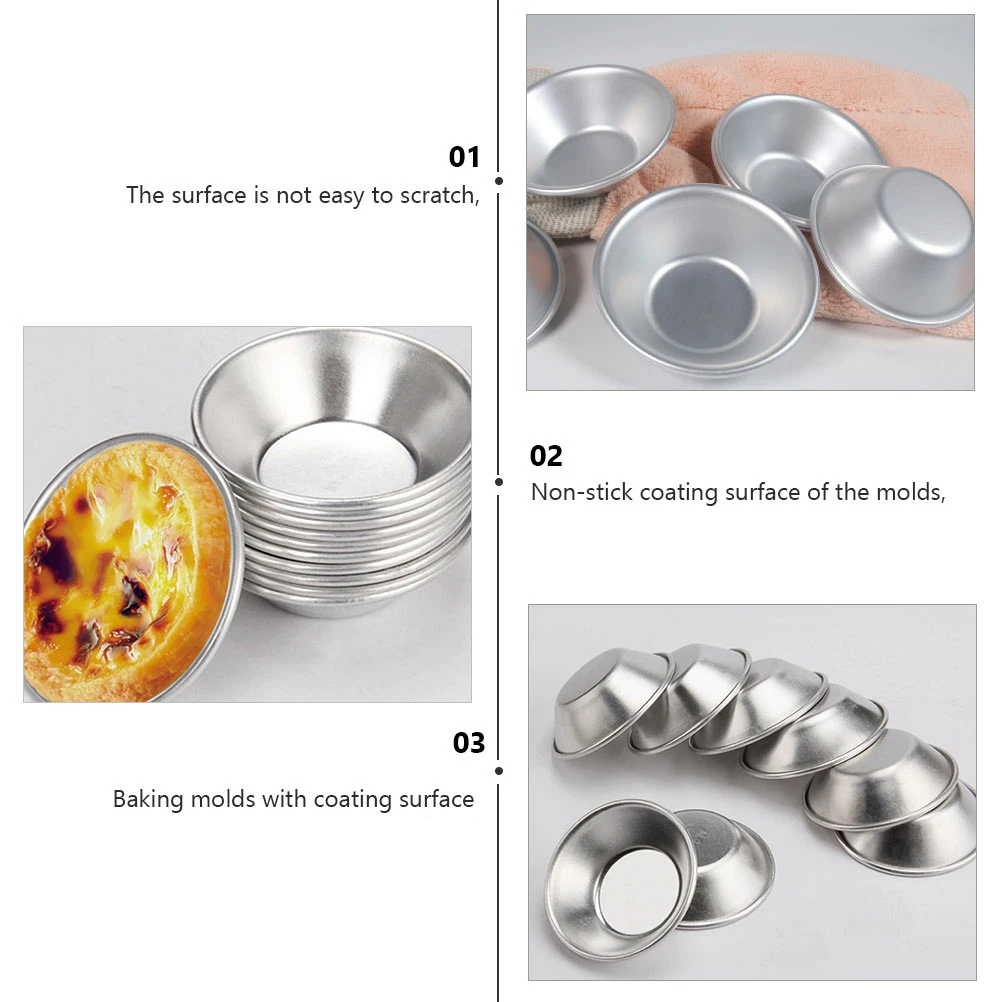 

24 Pcs Egg Tart Baking Molds Reusable Silver Aluminum Non Stick Coating Transfer Bake Tool Sanitary Trays