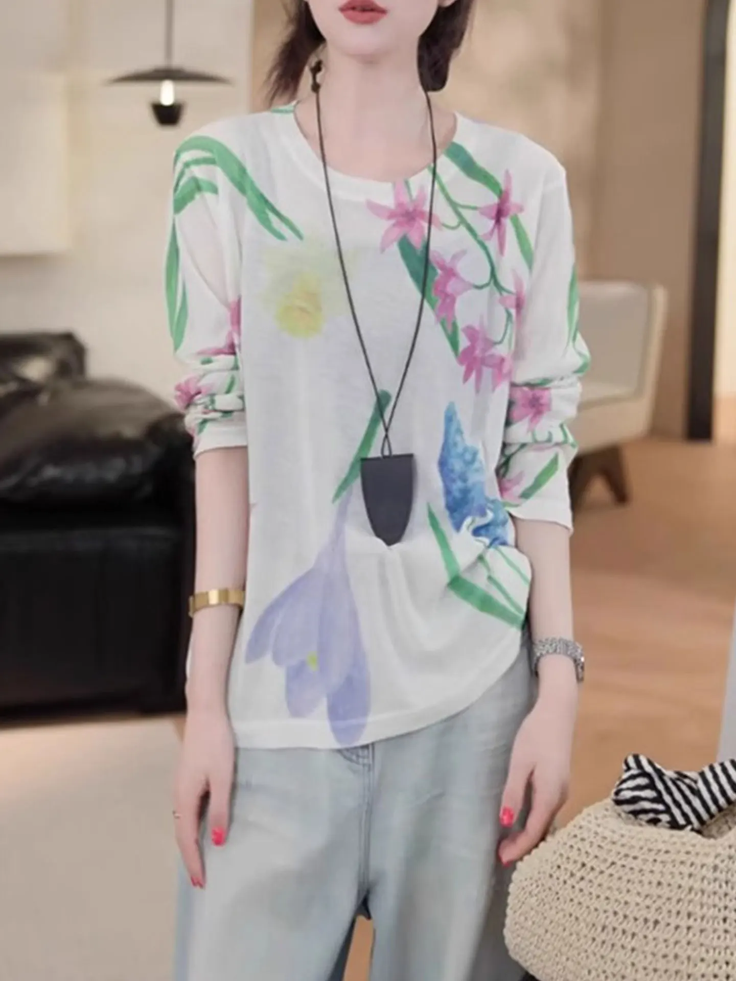 

Ele Long Sve Printed T-irt Korean Sle Commute Breathable Sun Protection Hooded Top Faionable Color Blo Design