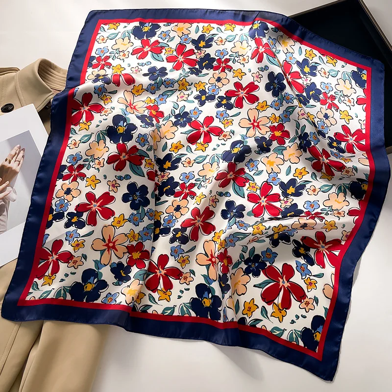 Luxury Square Scarf For Women Elegant Ladies Hijab Neckerchief Soft Stain Floral Scarves Fashion Shawl For Travel