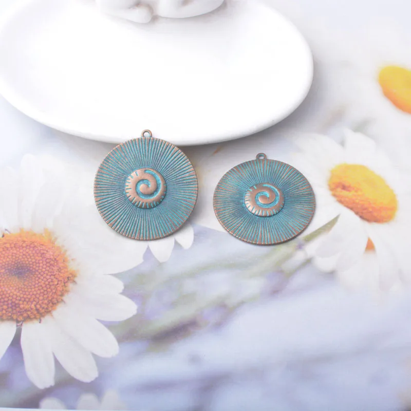 12 Stück/Set Ethnische Antik-Bronze-Anhänger für Schmuckherstellung, Vintage Runde Muschel Quadratische Boho-Anhänger DIY Damen-Ohrringe – Detail 7