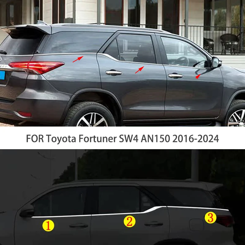 new Car accessories FIT For Toyota Fortuner SW4 AN150 2016-2024 Stainless steel chrome Window Molding Strip Sill side Cover Trim