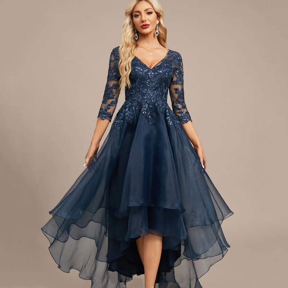 

Camellia Elegant Female Dress V Neck Chiffon Lace A Line Wedding Party Dresses Flow Mother of Bride Dresses Robe De Soirée