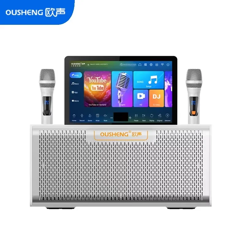 for All-in-one Smart Android Home Karaoke System with 2 Wireless Microphones 10.1 inch Touchscreen 64GB Storage Metal Body
