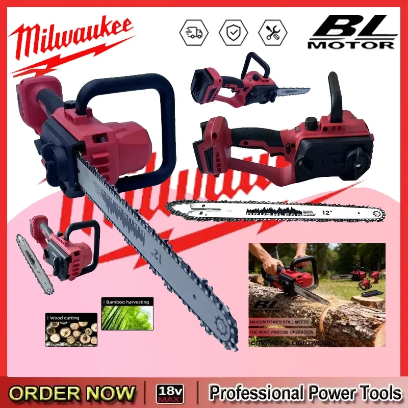 

Milwaukee Auto Oiler High-power Cordless Electric Chainsaw Wood Cutting Power Tools 18V Battery 12 Inch Brushless Chain Saw