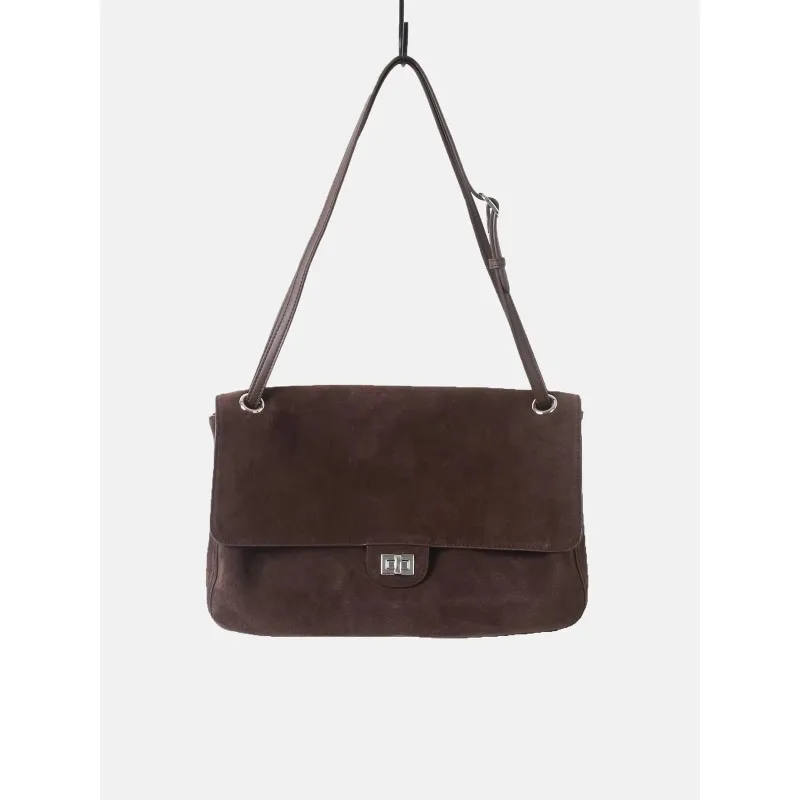 Women's Suede Cowhide Shoulder Bag Vintage Flap Handbag Adjustable Strap Large Capacity Crossbody Purse Casual Everyday Tote Bag