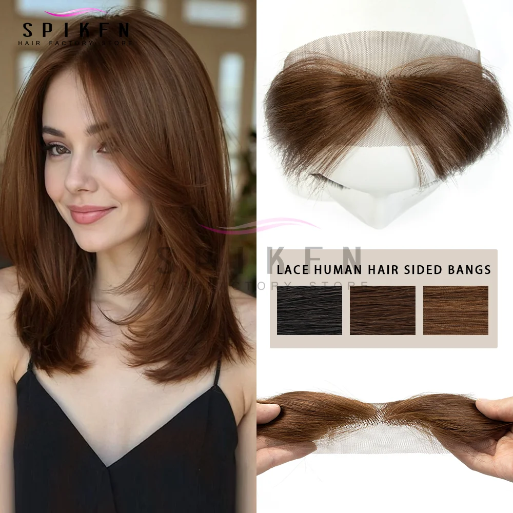 

SPIKFN натуральные прямые волосы, кружевные человеческие волосы, двусторонняя челка для женщин, 6 цветов, черный, коричневый, светлый, невидимый край линии роста волос