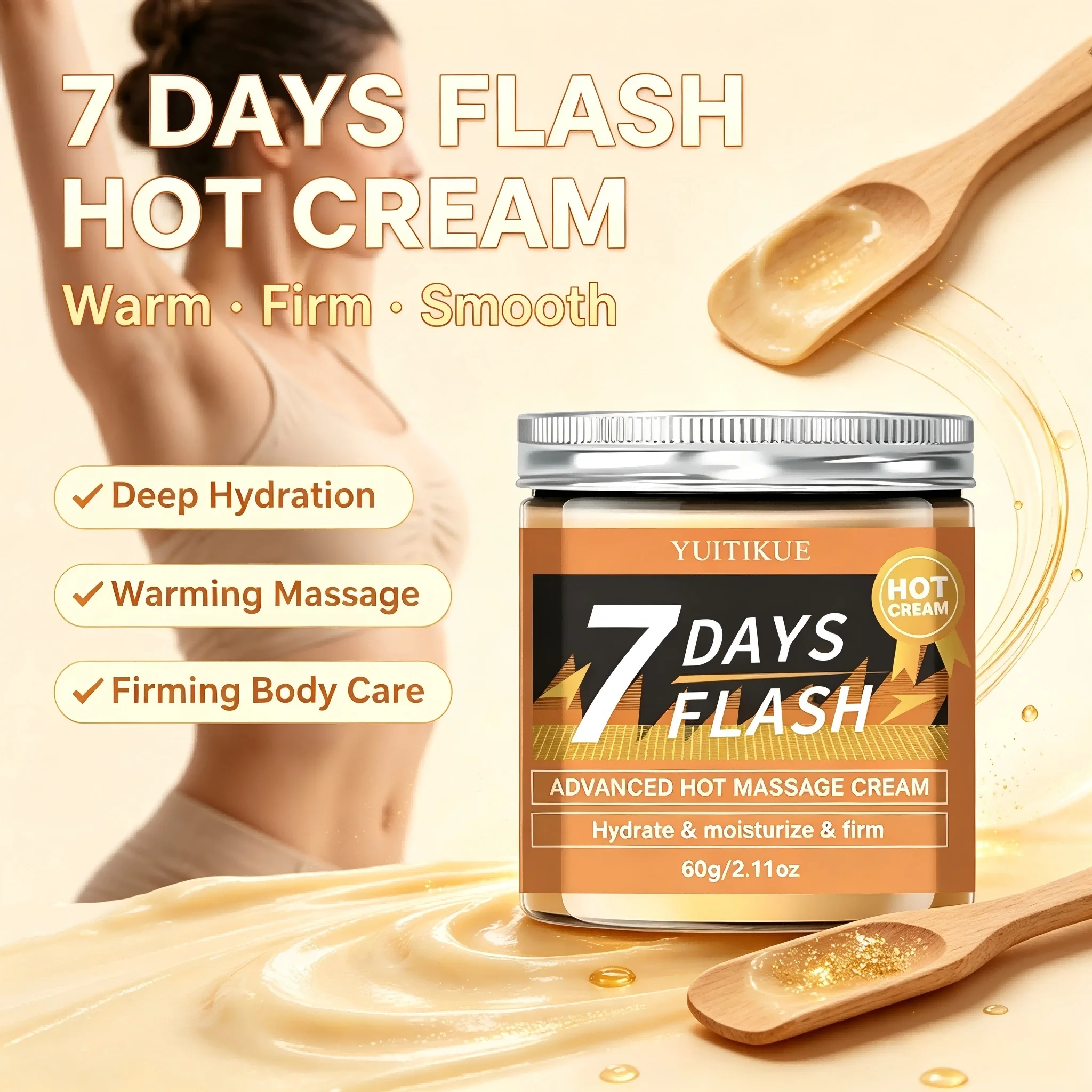 YUITIKUE 7 Days Flash Hot Firming Massage Cream, Hydrate Moisturize Tighten Body Skin Sculpt Balm 60g