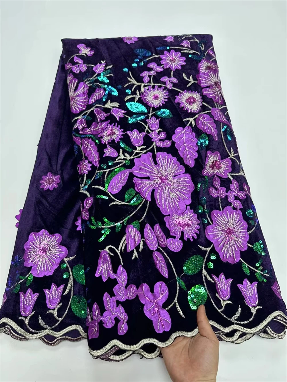 Luxury Velvet Navy Blue Lace Fabric 5 Yards High Quality Beaded Sequin African Laces for Women Fashionable 2025 Style