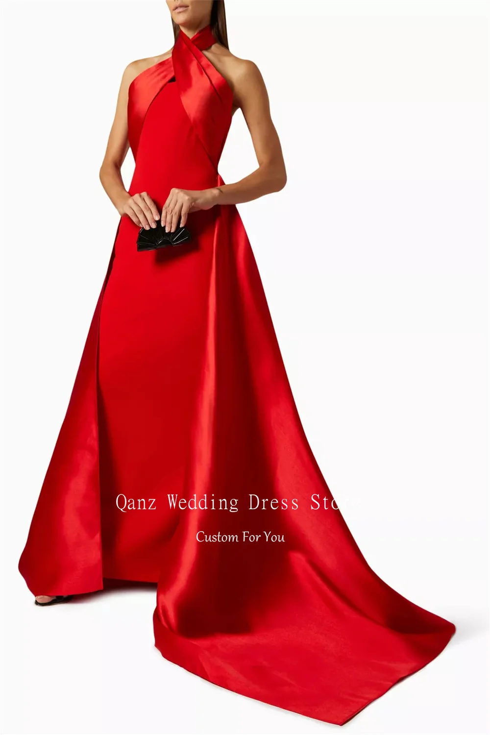 Qanz Red Arabic Elegant Evening Dresses Halter Neck Backless Mermaid Luxury Dresses Women 2024 Party Prom Dresses Customized