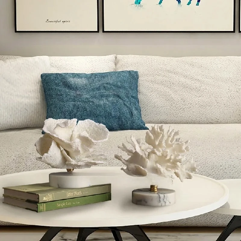 Creative Creativity Resin Artificial Coral Artificial Coral Handicraft Furnishings White Marble Base Home Decoration Simulation