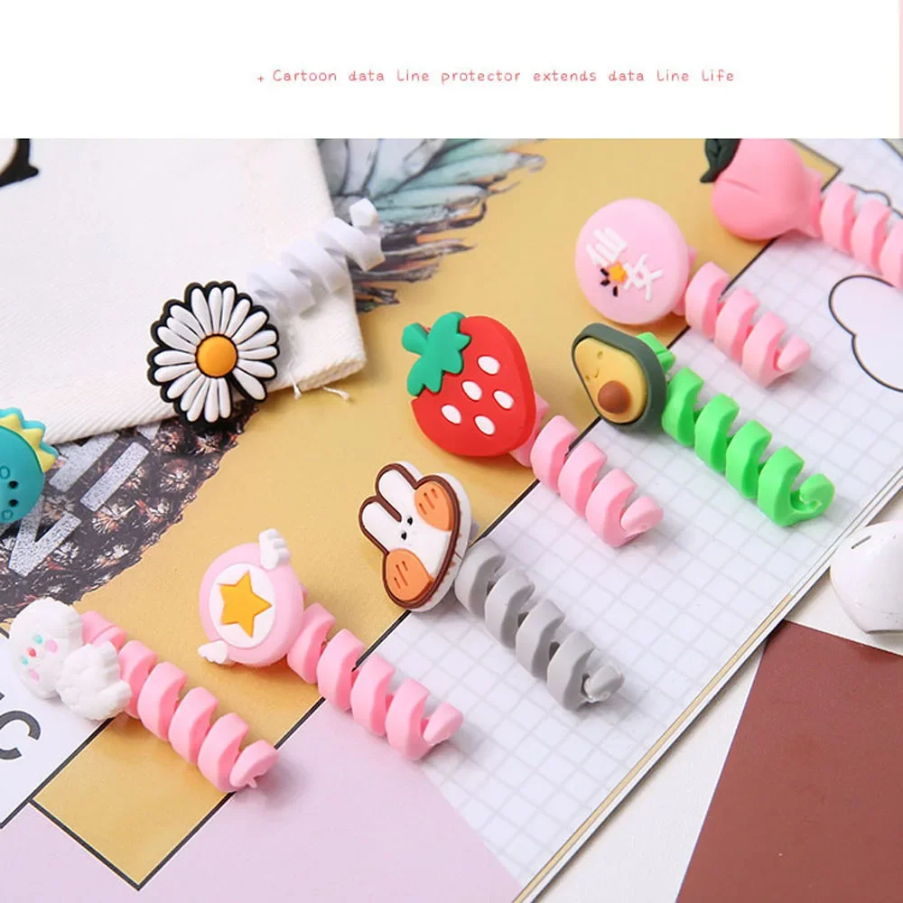 1Pc Cartoon Spiral USB Protector Charging Cable Saver Silicone Bobbin Winder for Cell Phone
