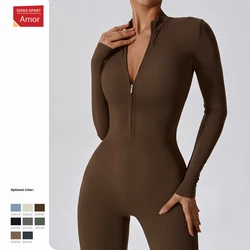 Ensemble de combinaison de yoga sans couture pour femme, vêtements de sport, manches longues, fitness, élastique trempé, entraînement de gym, batterie, vêtements de sport, fermeture éclair