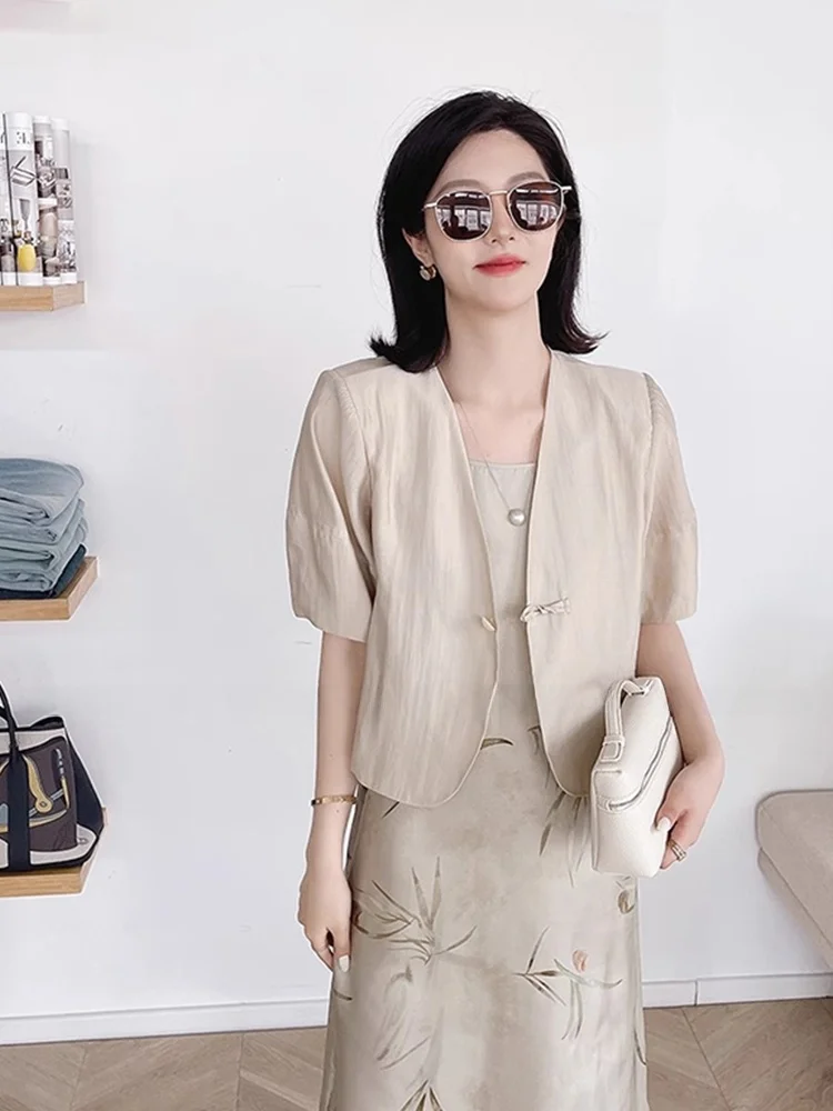 

Повседневная свободная льняная одежда Jaet Pure Color V-Ne ort Sve Anti-Uv Faionable New Sle Женская верхняя одежда Commute Sle