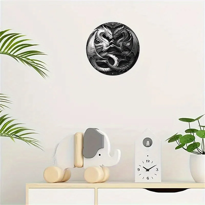 Round Metal Sign, Dragons, Bedroom, Coffee Shop, Bar, Living Room Decoration, Wall Decoration Art, Decorative Wall Poster