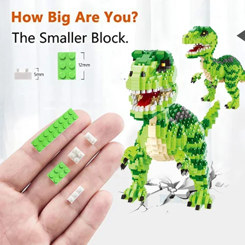 1457pcs+ 16089 16088 Dinosaur Micro Blocks Green Building Toy Classic Tyrannosaurus rex Model Figure Home Fun Game