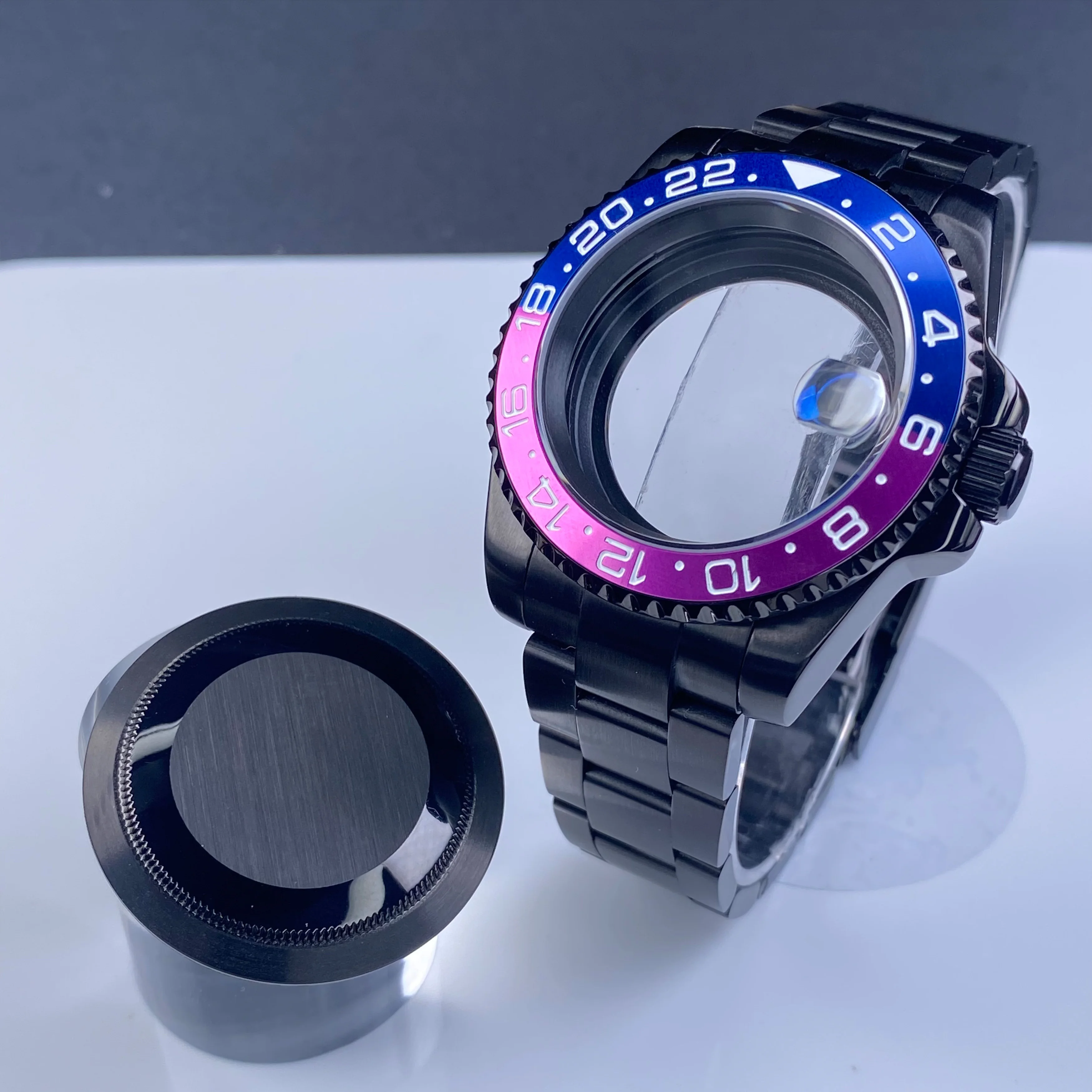 NH35 Black 40mm Sapphire Watch Case Fit NH34 NH35 NH36 Movement Ceramic Bezel 28.5mm Date Dial 20mm President Strap