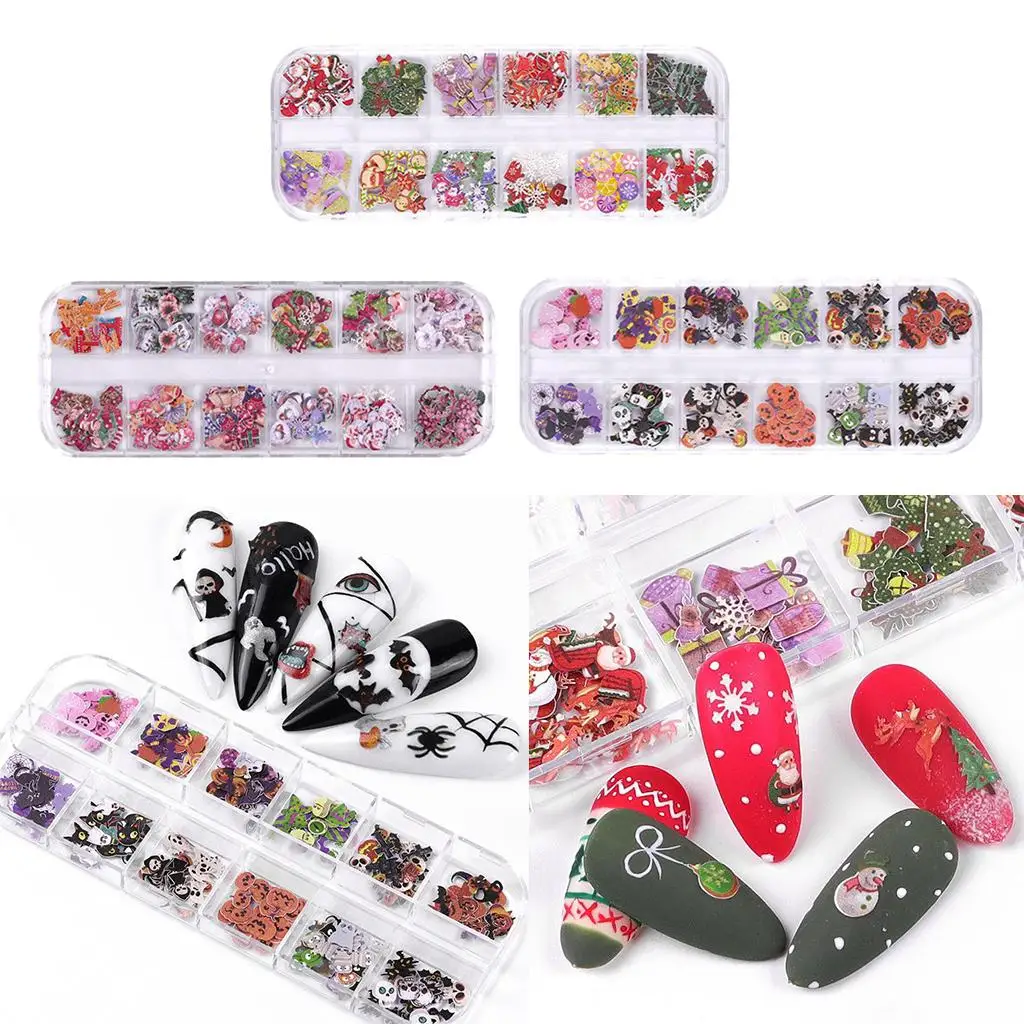 12 Grids 3D Christmas / Halloween Nail Decals, Snowman Manicure Tips Decor Phone Case, Card Making, Art