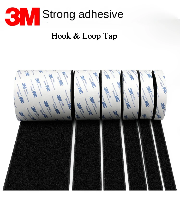 3M 9448A Black Double-Sided Self Adhesive 3m 16-38mm Strong Non-Trace High Temperature Resistant Hook and Loop Fastener Tape