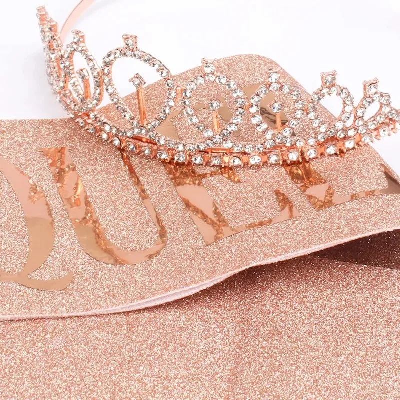 Birthday party props: Silk belt, crystal crown decoration, DIY party supplies, Queen