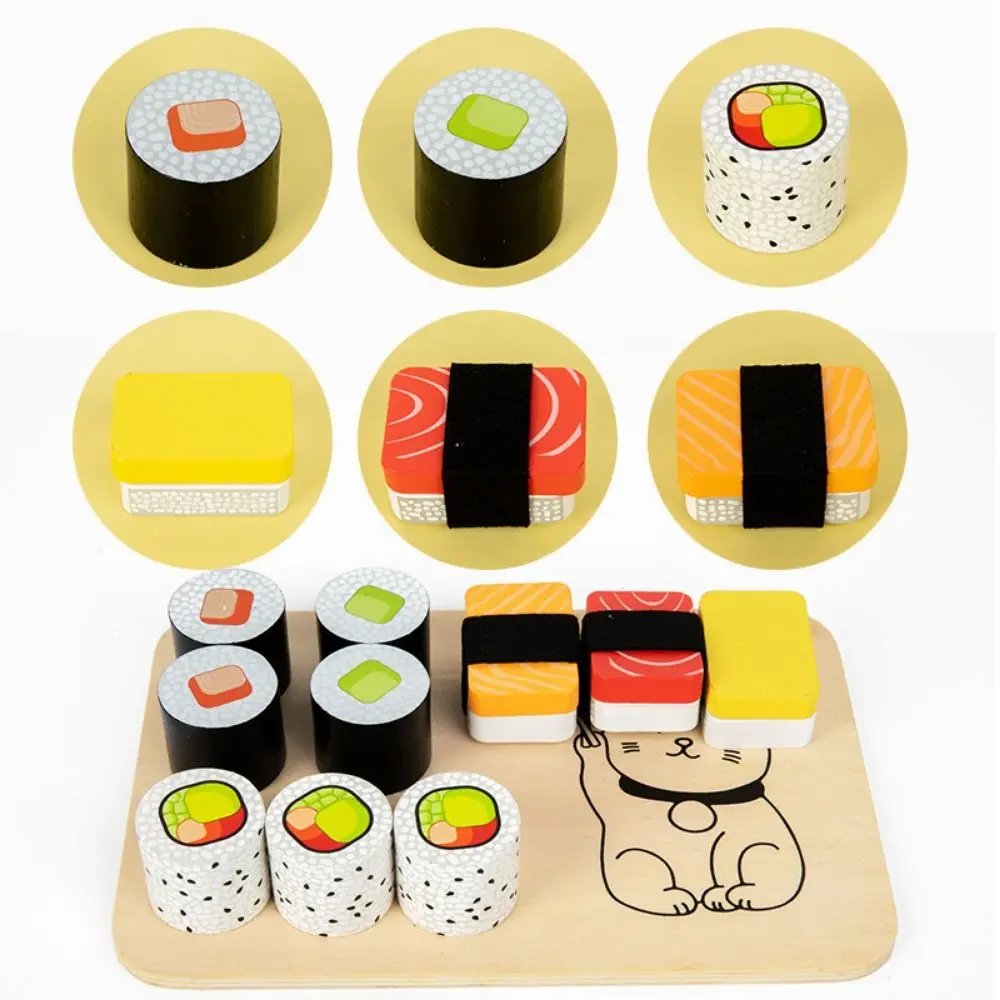 Funny Simulation Make Sushi Kitchen Smooth Sturdy Pretend Play Sushi Toys Birthday Gift Japanese Style Wooden Food Set Girls