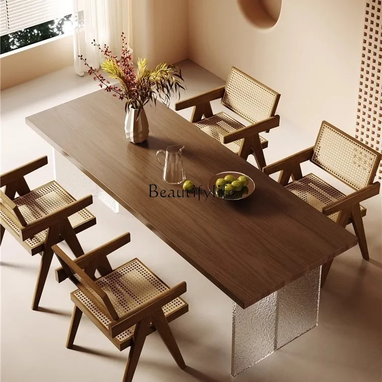 Medieval acrylic solid wood dining table and chair combination ash wood rectangular table