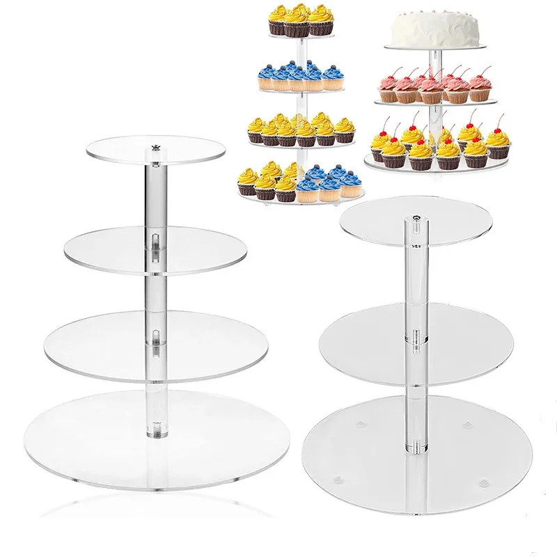 

3/4 Layers Acrylic Rod Wedding Cake Stand Round Cake Display Shelf Cupcake Holder Plate Birthday Party Stand Decoration Gift