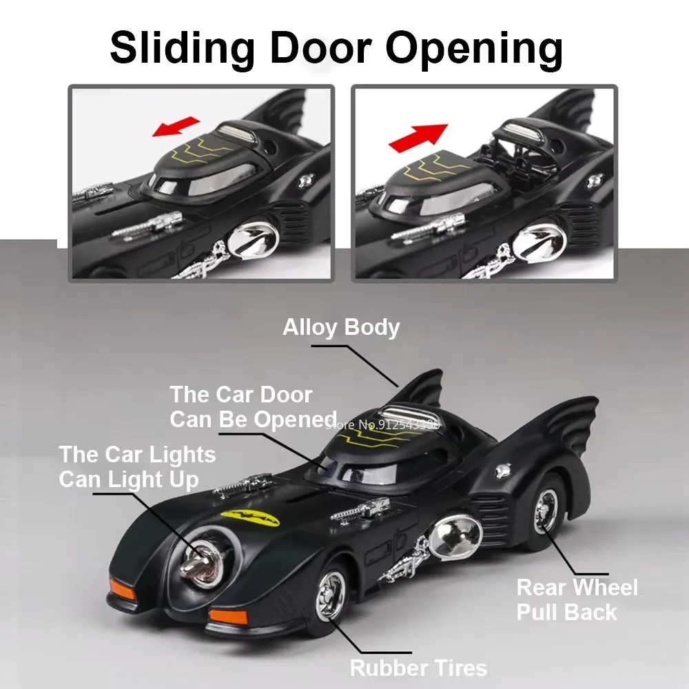 1:38 Scale Batmobile Toy Car Model Alloy Diecast Pull Back Sound Light Classic Movie Vehicles Models Hobby Ornaments Gifts