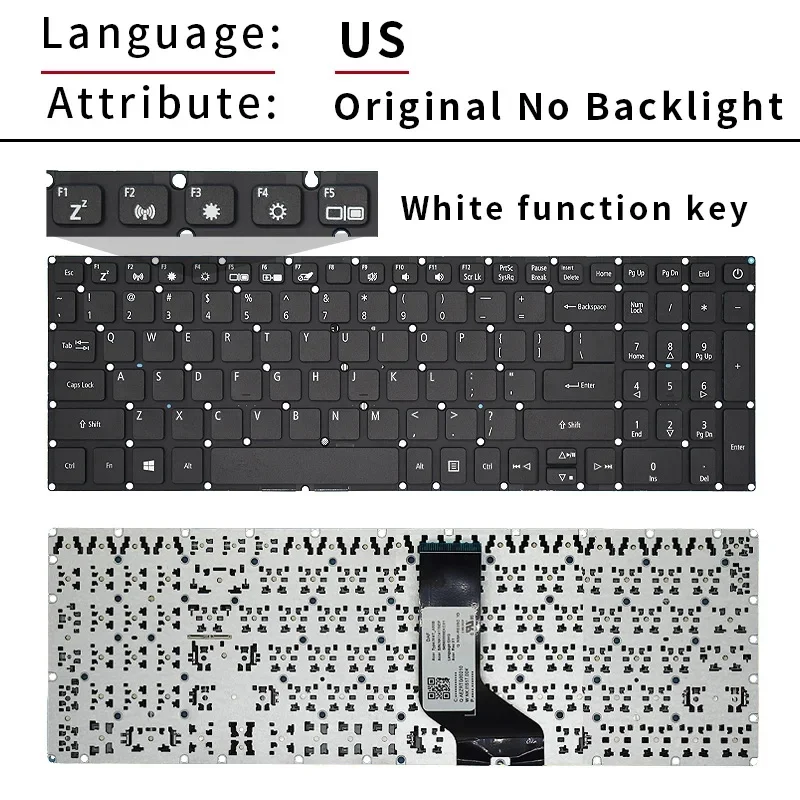 Replacement Backlit Laptop Keyboard for Acer Aspire 3 A315‑21 A315‑41 A315‑41G A315‑31 A315‑51 A315‑53 A315‑53G US Layout