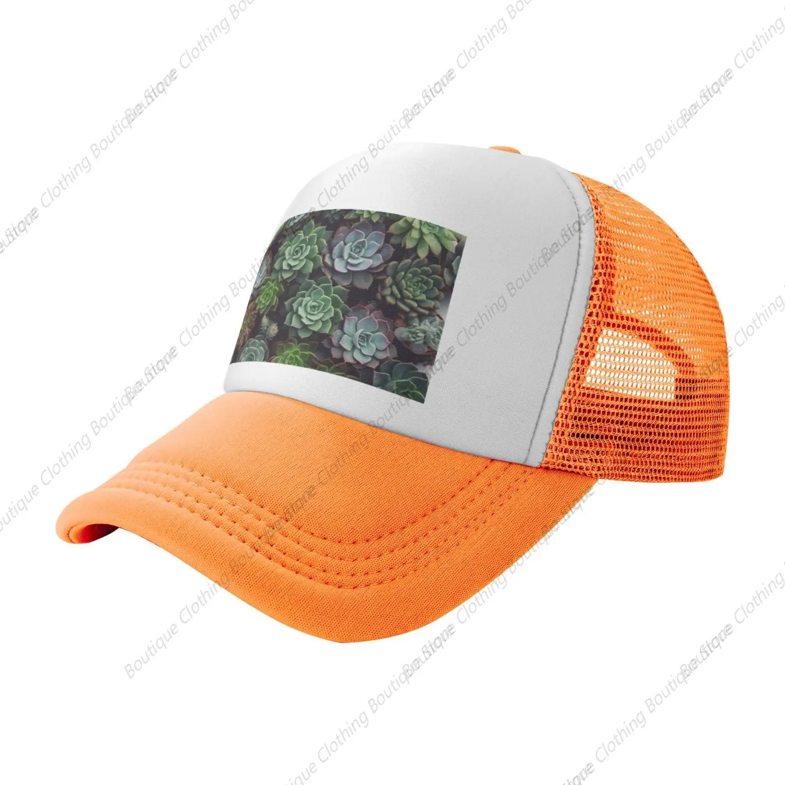 

Trucker Hats Succulent Plants Printing Mesh Baseball Cap Trucker Hats Women with Adjustable Snapback Strap Orange