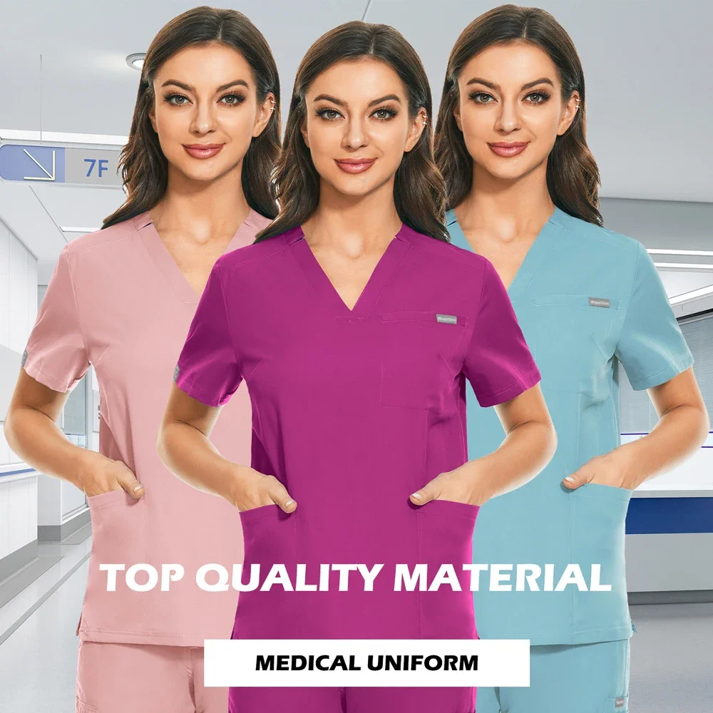 Vrouwen Scrub Top Medische Uniformen V-hals Spa Uniformen Korte Mouwen Verpleging Werkkleding Arts Overalls Veterinaire Blouse Grote Zakken