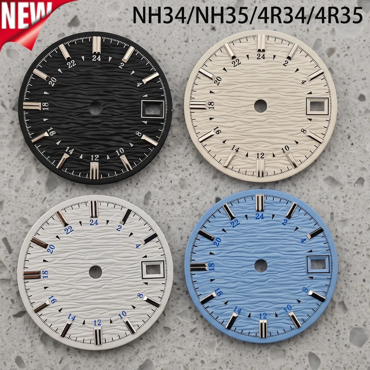 28.5mm Water Rippled Surface Watch Dial DIY Diving Watch Modification Accessories for NH34 NH35 Movement