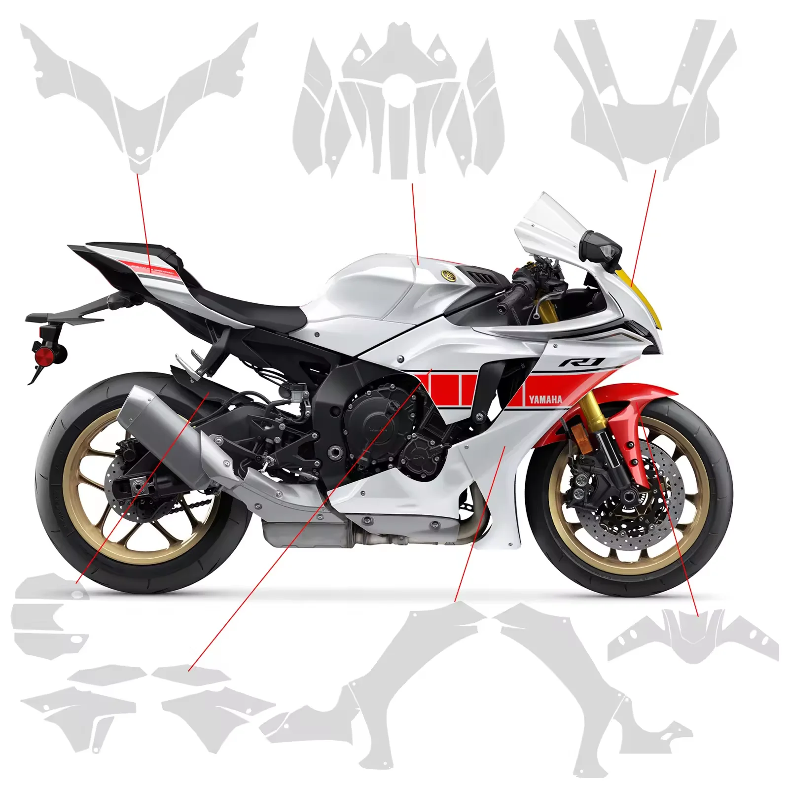  YZF-R1 Motorcycle TPU Transparent Paint Protection Film  Anti-scratch Parts For Yamaha YZF-R1 2020-2024 Self Healing filmkit