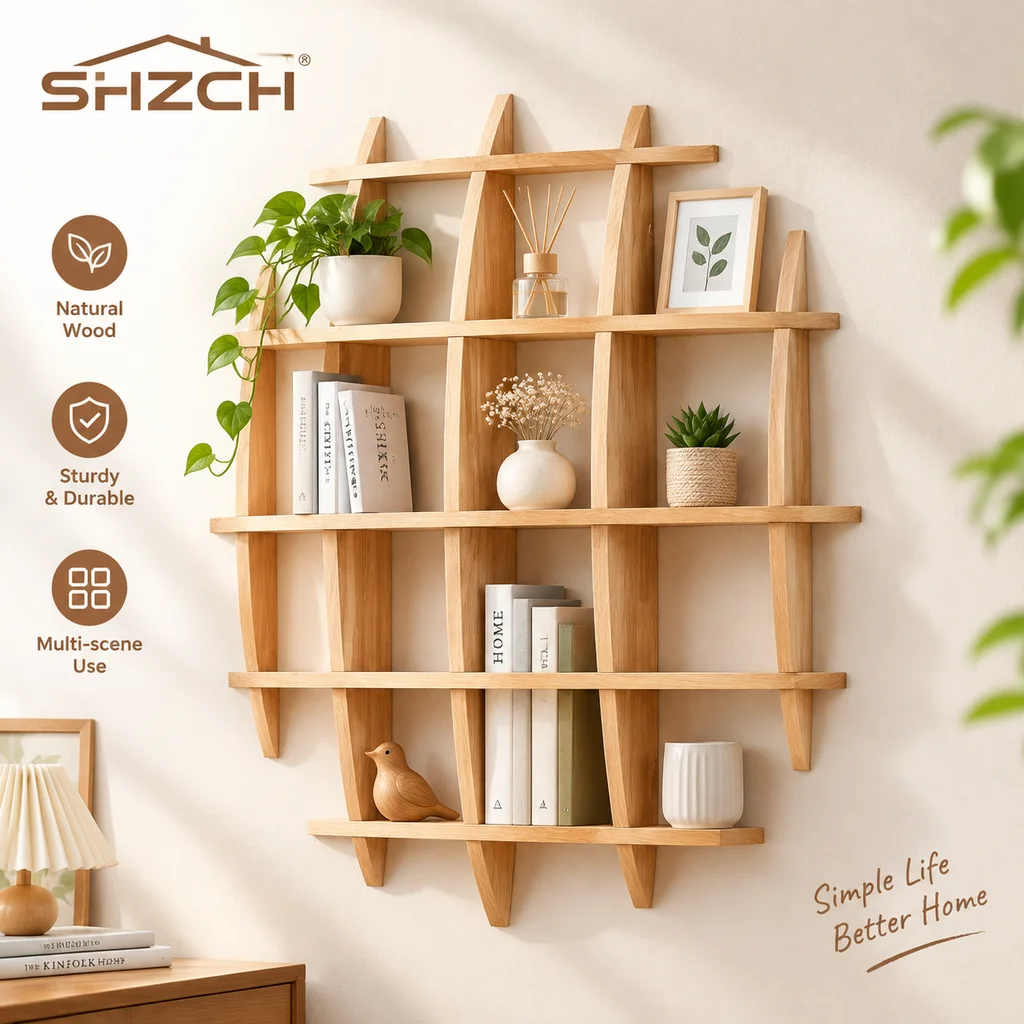 Chinese Style Wall Shelf Solid Wood Display Cabinet for Tea Sets Round Floating Curio Shelf Handcrafted Cup Holder Wall Decor