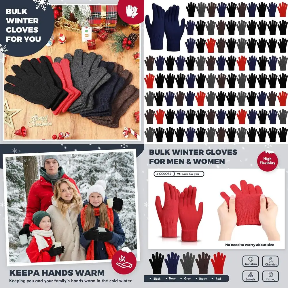 

96 Pair Winter Magic Gloves Bulk Stretchy Warm Gloves Full Fingers Knit Thick Thermal Gloves for Men Women Cozy Warm Gift
