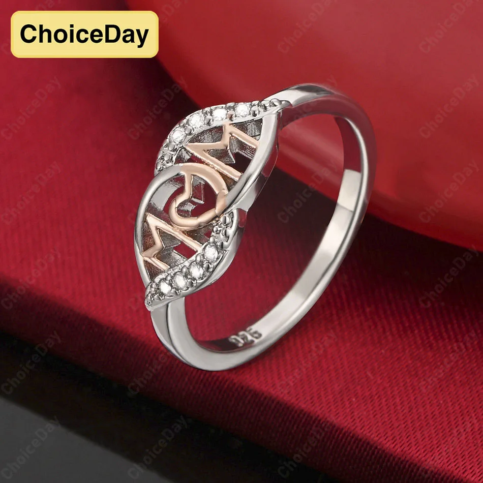 

ChoiceDay Elegant 925 Sterling Silver 7-10 Exquisite Mom Letter Ring Women's Party Accessories Jewelry Temperament