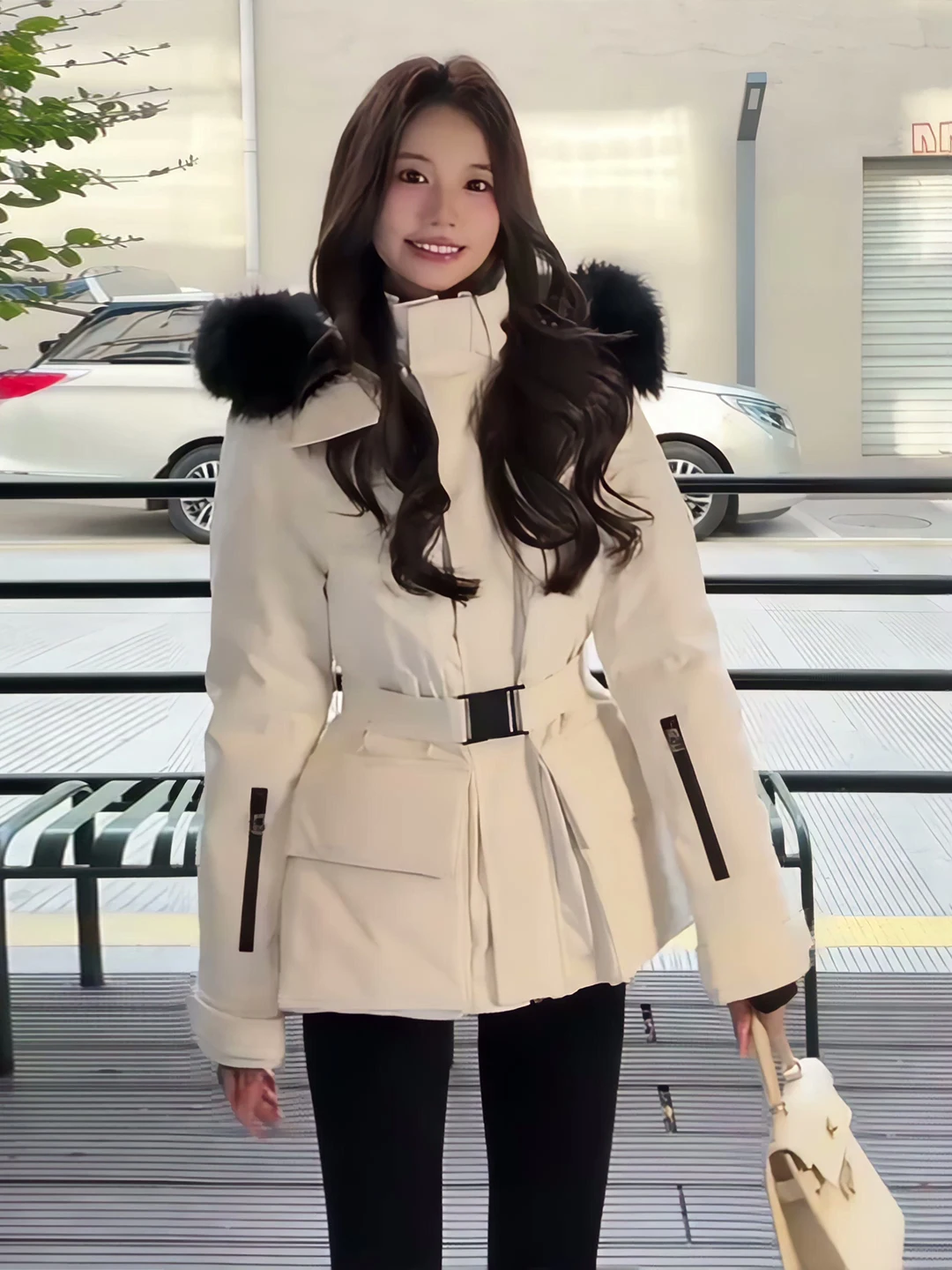 

Женская приталенная парка-пуховик для зимнего катания на лыжах с утяжкой на талии, модный дизайн, одежда китайского бренда