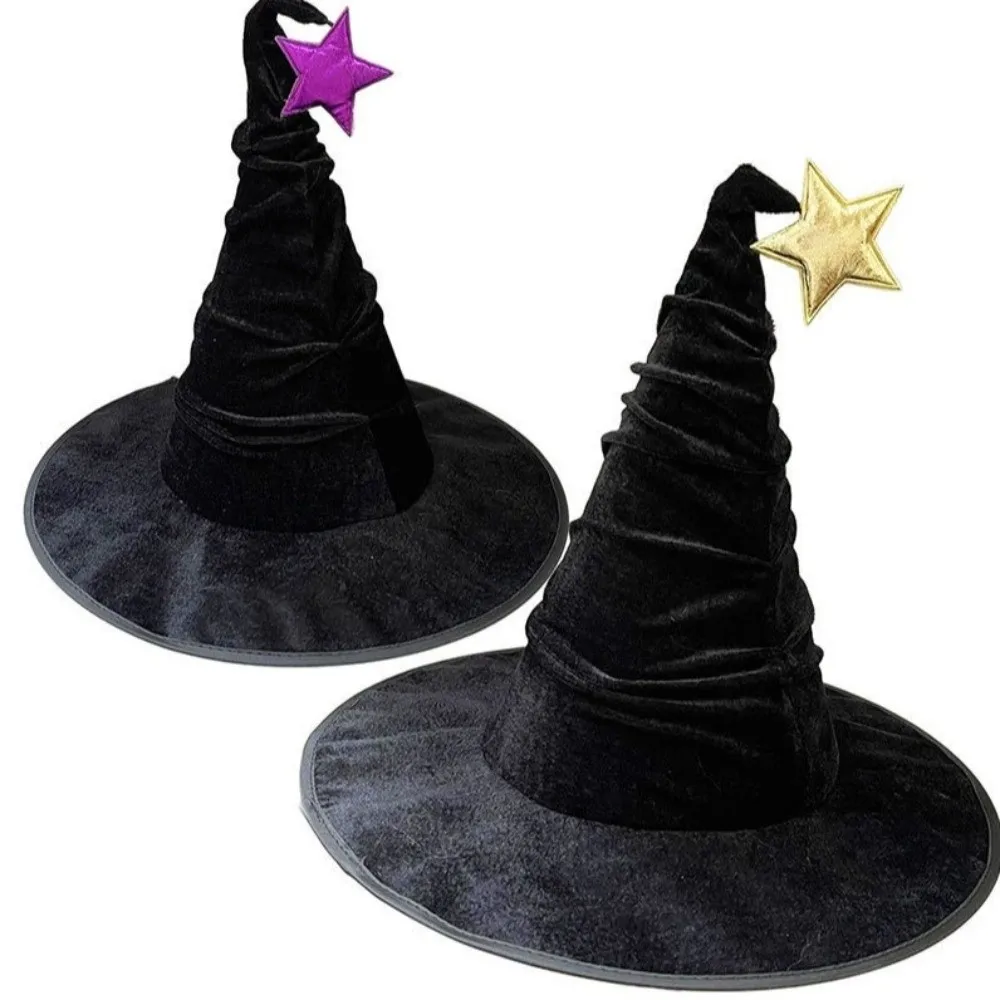 

Easy To Storage Velvet Halloween Witch Hat Foldable Party Props Wizard Cap Star Cosplay Accessories Halloween Cap Masquerade