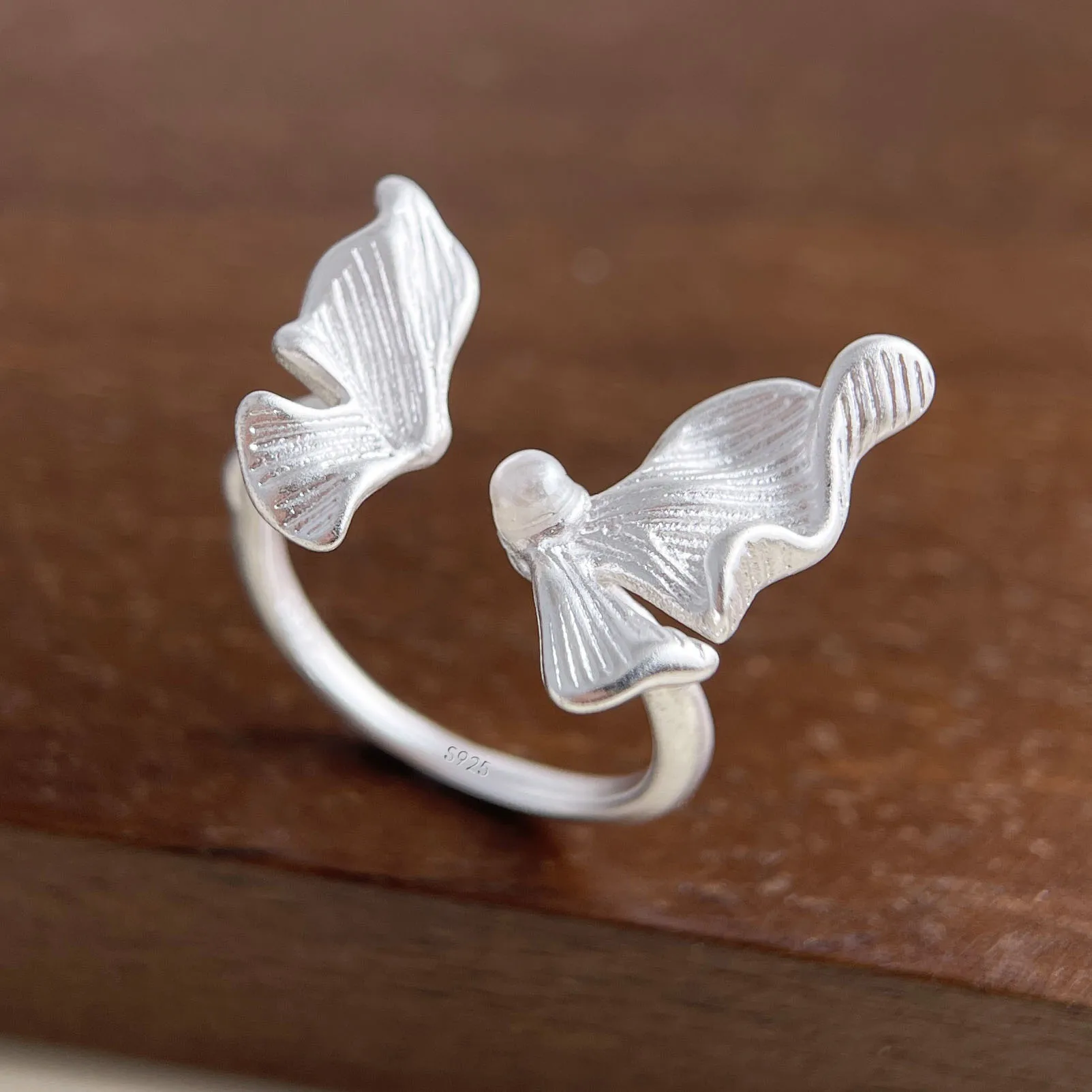 BF CLUB 925 Sterling Rings for Women Simple Geometric Handmade Irregular Retro Butterfly Cat Ring Allergy For Birthday Gift