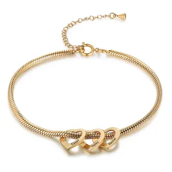 パーソナライズされた名前ハートチャーム女性ブレスレットスネークチェーンブレスレットカスタマイズされたジュエリーギフトママ娘へ