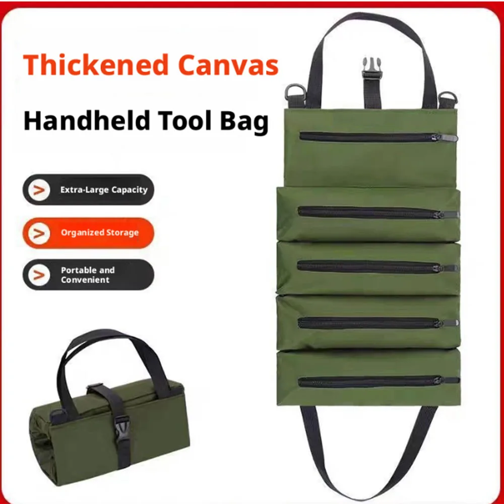 Heavy-Duty Roll-Up Tool Bag, Oxford Fabric Multi-Functional Tool Organizer, All-In-One Garage Storage Pouch for Mechanics, Electricians